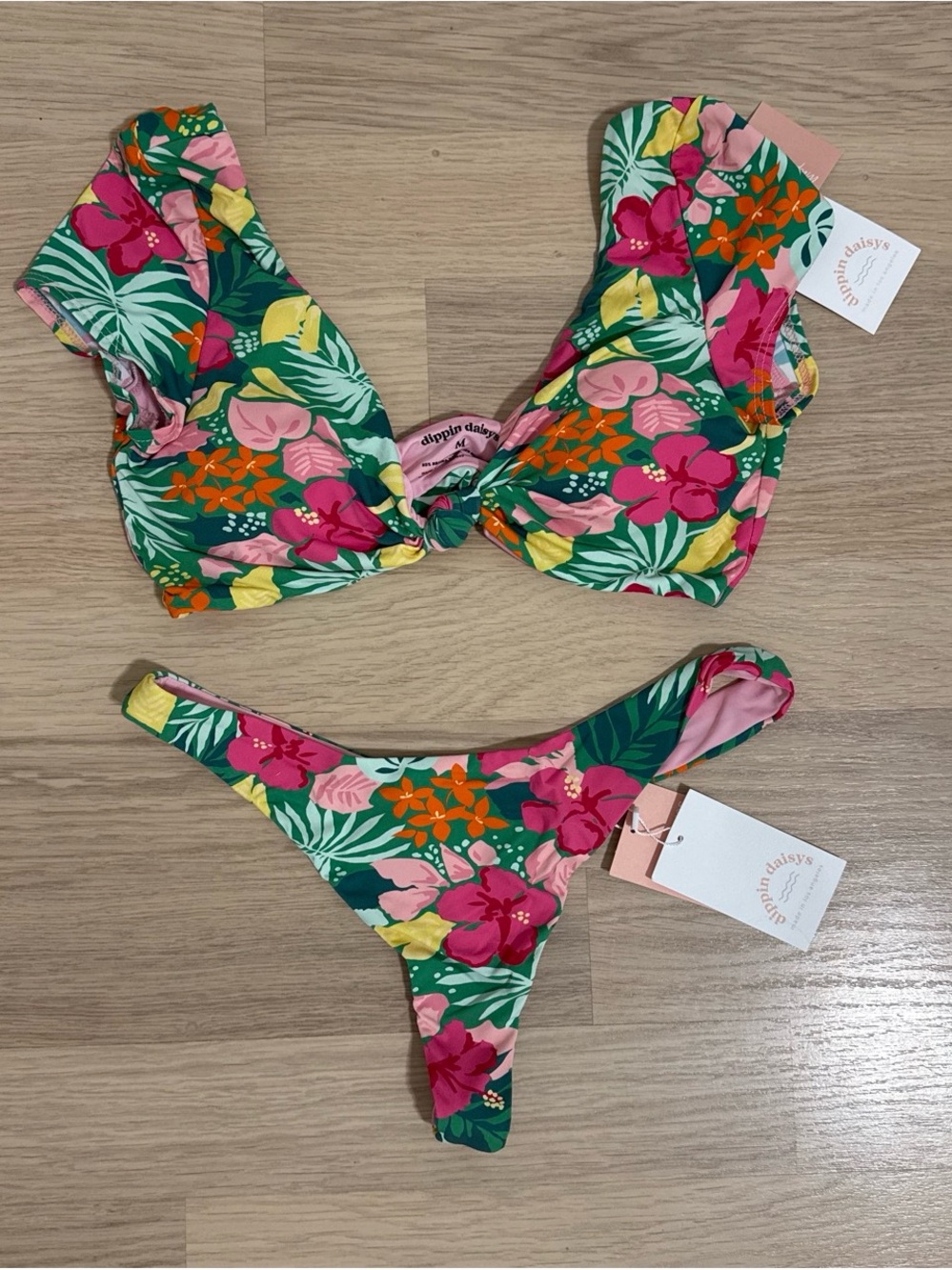 Dippin' Daisy's Green Floral Bikini with Pink, Yellow & Orange Accents